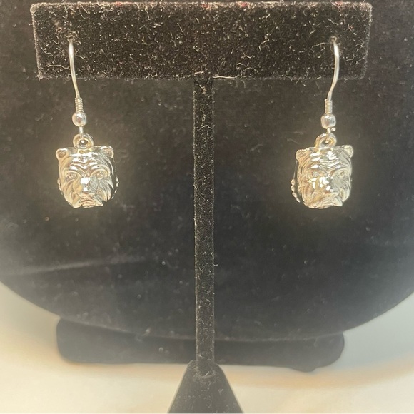 Silver Tone Bulldog Dangle Earrings - Picture 3 of 4
